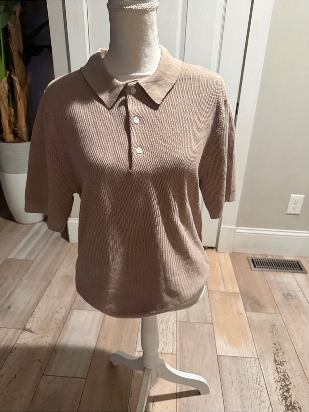 The Academy Brand Taupe Short Sleeve Polo Button-Front Shirt
